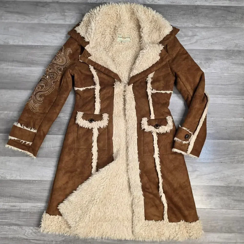 Y2K 90s Wilson’s Penny Lane Afghan Coat Beaded Sleeve Design Boho Fairycore - Picture 4 of 8